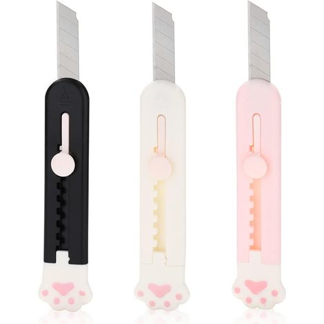 3er Set Mini Cuttermesser mit Katzenpfoten-Design, einziehbar, für Papier und Verpackungen