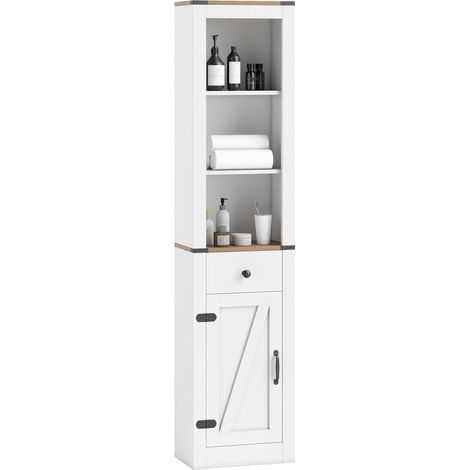 COSTWAY Armadio Bagno Salvaspazio, Mobile Bagno Alto Stretto con Scomparti Aperti, Cassetto e Ripiani Regolabili, Colonna Bagno per Lavanderia, Soggiorno e Cucina, 40 x 24 x 173 cm (1/5)
