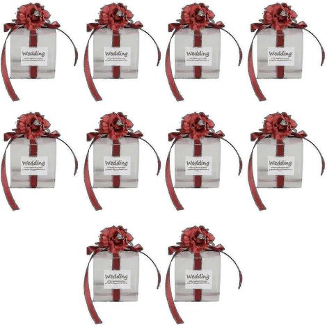 1 Coffret cadeau élégant et multifonctionnel en plastique, orné de fleurs artificielles et de bonbons, idéal pour un mariage. Taille : L, couleur : rouge. (1/4)