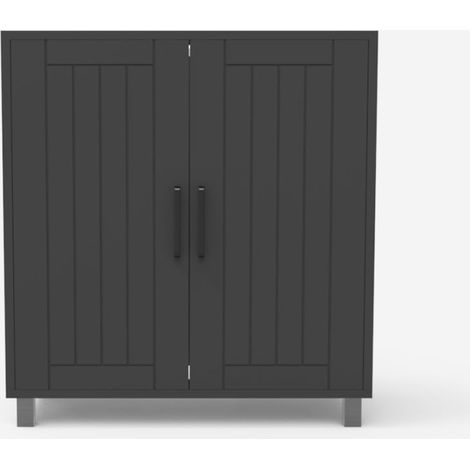 Mueble de baño lavabo armario 2 puertas 2 estantes moderno Biston - Gris