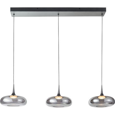 Italux Tenele   Suspension de bar argentée avec abat-jour en verre fumé, lumière chaude 3000K, intensité variable sur 3 niveaux, 3 LED