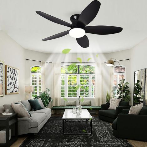 Ventilateur de plafond avec lumière et télécommande, ventilateur de salon 5 pales, éclairage de plafond à intensité variable pour chambre à coucher, salon, bureau[Classe énergétique D] (1/4)