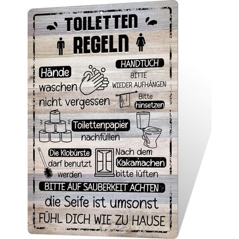 Plaque en tôle - Règles des toilettes - Décoration humoristique pour salle de bain et WC (1/5)