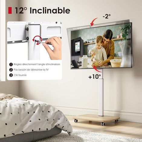 Support TV roulettes pour TV de 43-75 Pouces - Support TV sur Pied Plus Haut 1306 MM-1626 MM Pivotant 50° Inclinaison 12° jusqu'à 50 KG VESA 600x400mm (1/5)