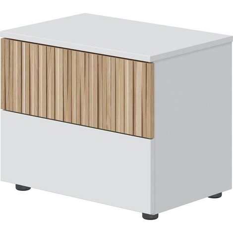 Comodino Con 2 Cassetti Stile Nordico Mobiletto Per Camera Da Letto Moderna Mobile Design Scandinavo Zona Notte Salvaspazio 50 x 41.5 x 34 Cm Colore Bianco E Rovere