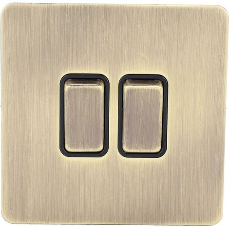 Interrupteur mural double avec finition bronze antique, décor élégant, panneau en acier inoxydable, 250 V CA (1/4)