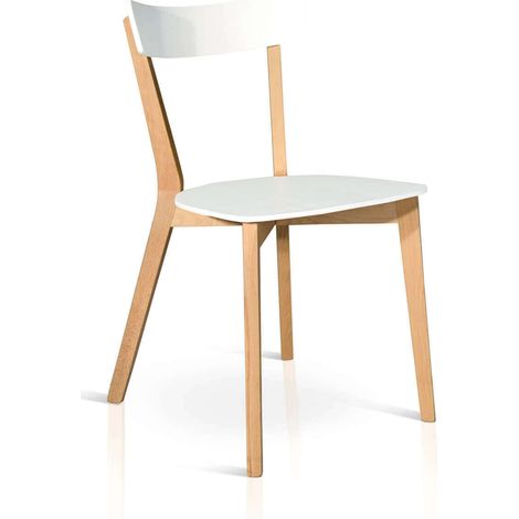 Sedia Moderna Di Design In Legno Naturale Con Seduta In Mdf Bianco Per Arredo Casa Cucina Sala Da Pranzo Studio Ristorante Bar (1/2)