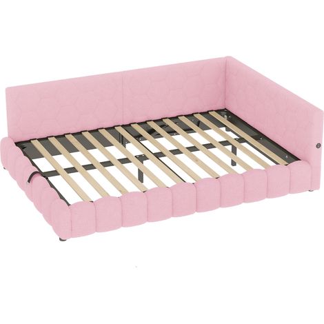 Lit banquette 140 x 200 cm rose avec sommier, LED, USB-C, relevage hydraulique, HOMVRA (1/5)
