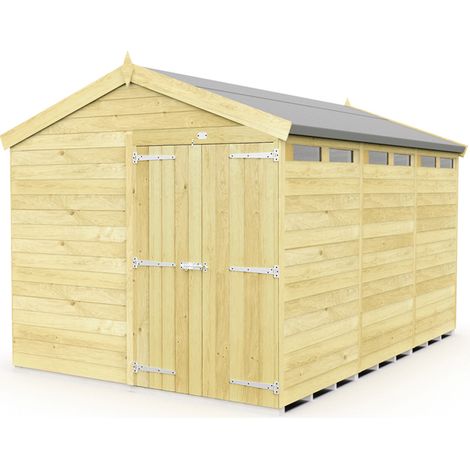 8 x 12 Feet Apex Security Shed - Double Door - Wood - L358 x W231 x H217 cm
