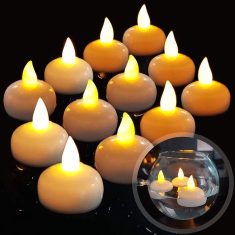 Un juego de 12 velas LED flotantes sin llama, velas LED impermeables que funcionan con pilas, velas decorativas (luz blanca cálida). (1/5)