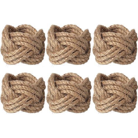 Lot 6 ronds de serviette en jute et corde – Rustiques faits main, pour automne Noël mariage (1/5)