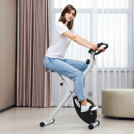 Vélo d’appartement pliant magnétique 8 niveaux écran LCD roues selle réglable - Couleur: Noir (1/4)