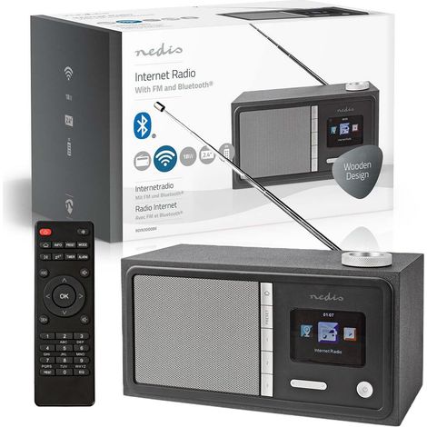 Nedis Radio WEB FM DAB+ Stereo Hi Fi Bluetooth Mp3 Meteo App scaricabile RDIN3000BK