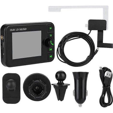 Adaptateur radio numérique DAB/DAB+ pour voiture avec écran LCD de 2,4 pouces, émetteur FM compatible Bluetooth et fonction mains libres pour les appels en voiture. (1/5)