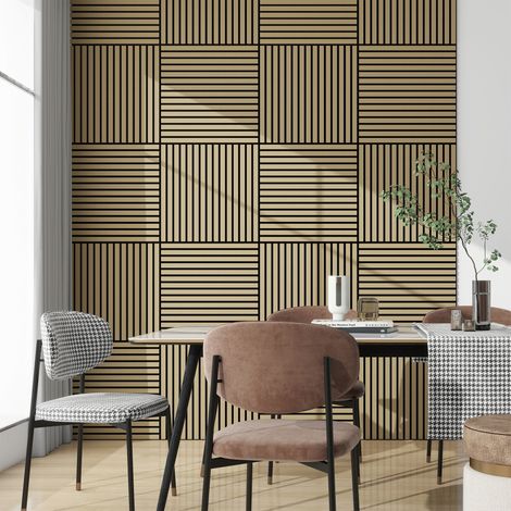 Set Vang di 4 Pannelli Murali 3D Fonoassorbenti 60x60 cm a Listelli Dritti Copertura 1,44 m² - Effetto Rovere NEU.HOLZ