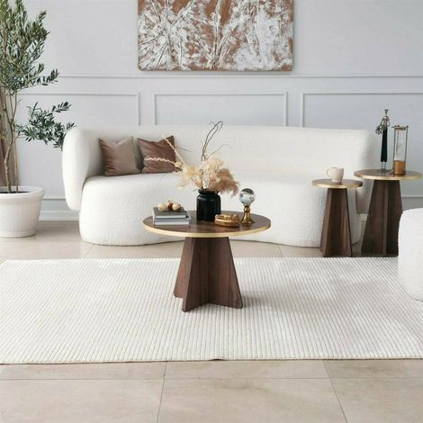 Dmora - Mesa de café Elnath, Mesa de centro baja, Revistero para sofá, Estante de la sala de estar, 60x60h40 cm, Oro y Nogal, con embalaje reforzado (1/5)