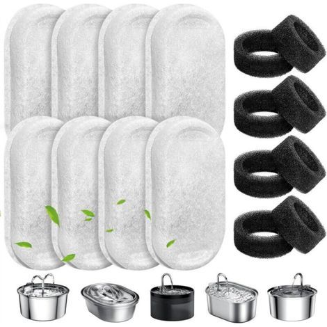 Filtres pour fontaine à eau Cat, lot de 8 filtres de rechange pour animaux de compagnie avec 8 éponges en acier inoxydable, distributeur d'eau pour animaux de compagnie en forme de robinet (1/4)