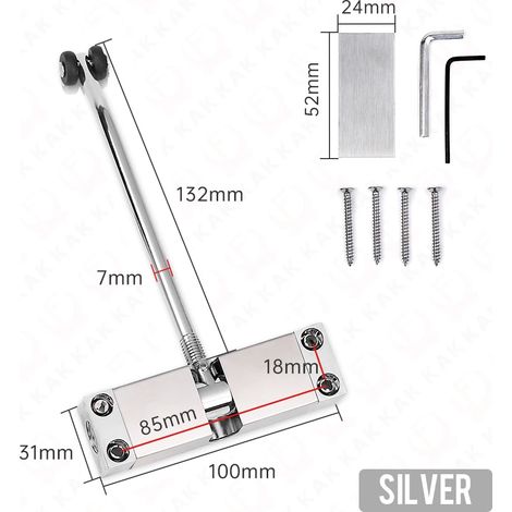 (Argent - Chine continentale) Ferme-porte automatique à ressort KAK en acier inoxydable. Dispositif de fermeture de porte réglable. Quincaillerie pour portes et meubles. (1/5)