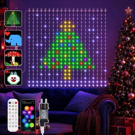 2 x 2m Rideau Lumineux Intelligent 400 LED IP44 Télécommande et Contrôle APP Mode musical Motifs DIY et Dynamique Filet Lumineux pour Décoration de Noël et Fêtes Mariages Décoration Intérieure (1/5)