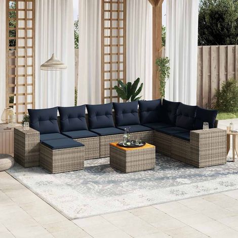 9-teiliges Gartensofa-Set mit Kissen, grau, Polyrattan (1/5)