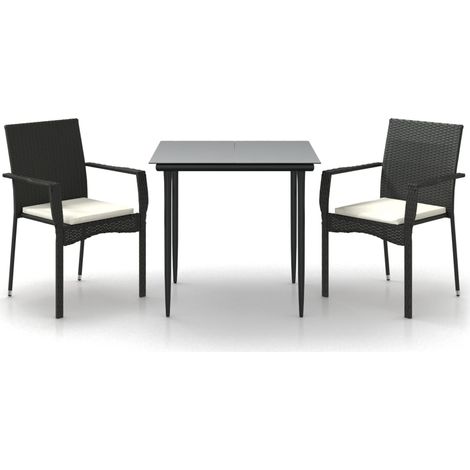 Maison Exclusive - 3-tlg. Garten-Essgruppe mit Kissen Schwarz Pol