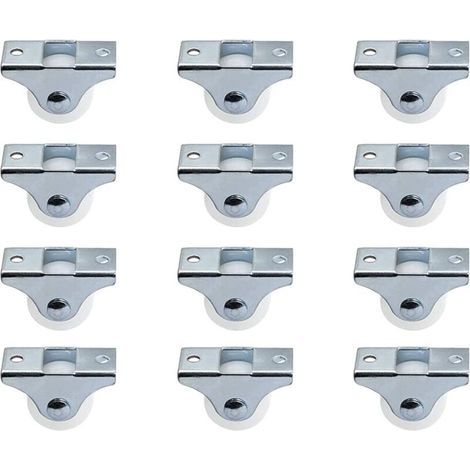 pair Lot de 12 roulettes de 2,5 cm rigides fixes non pivotantes avec plaque supérieure en métal roues en plastique dur pour meubles, argent
