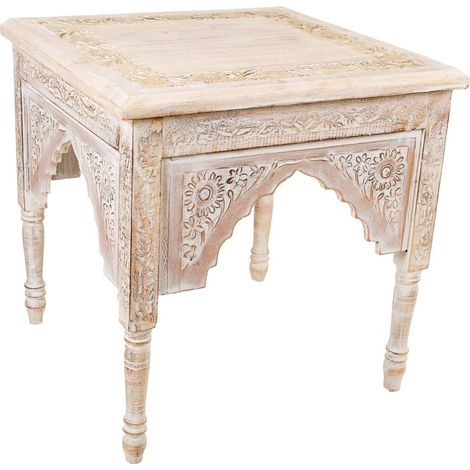 Mesa de centro de madera artesanal blanca 45x45x45h cm (1/5)