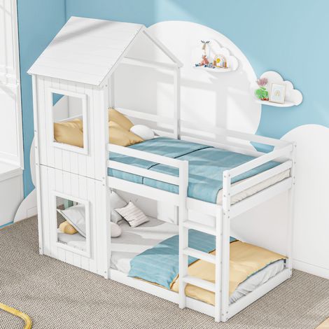 Etagenbett 90x200 cm Aus Massivkiefer Mit Leiter Und Baldachin Für Kinder (1/5)
