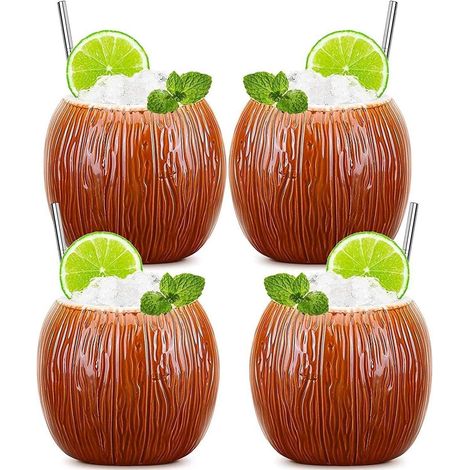 SuproBarware Tiki-Becher 530ml Keramik Kokosnuss Cocktailgläser 4er-Set (1/5)