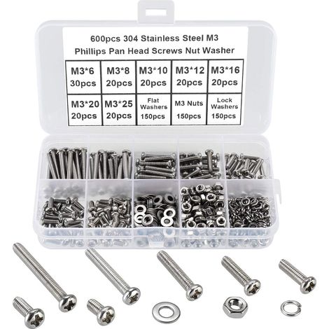 600 Pièces M3 Vis à Métaux Tête Bombée,Vis a Tête Ronde Cruciformes en Acier Inoxydable 304 DIN 7985 Vis à Tête Ronde Croix Entièrement Filetées Avec Boulons et écrous Rondelles. (1/5)
