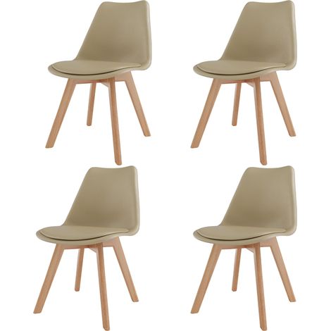 Set Di 4 Sedie Per Sala Da Pranzo Ufficio Con Gambe In Faggio Legno Massello Massiccio Stile Nordico Scandinavo Comoda Seduta Imbottita Ideale Per Soggiorno Sala Riunione (Beige) - Colore: Beige