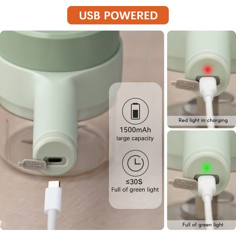 Tritatutto elettrico portatile 4 in 1, tagliaverdure e tritacarne senza fili con alimentazione USB per la cucina, 1 unità. (1/5)