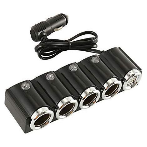 Car Charger, 4-Way Cigarette Lighter Splitter, 12V-24V Dual USB Socket Adapter for Smartphones, Tablets and More (1/5)