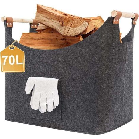 Wood Basket for Firewood, XXL Firewood Basket with Gloves, Foldable Felt Bags, Large Felt Bags Firewood Basket for Storing Firewood (1/4)