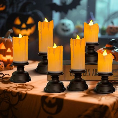 Bougies LED Halloween Vacillantes, Lot de 6 Sans Flamme avec Lumière Orange, Décoration de Table pour Thanksgiving, Automne et Noël (1/5)