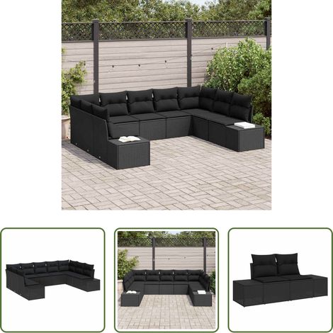 Gartenmöbel - Gartensofa-set mit Kissen 9 pcs Schwarz Polyrattan (1/5)