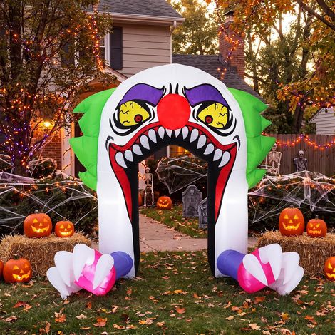 Arche Clown d'Halloween Gonflable 180 cm 12V avec LED Décoration Voiture et Jardin (1/5)