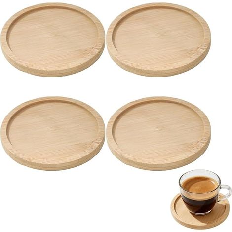 Wooden Coasters Round Candle Holder, Decorative Home Tray for Living Room Table Centerpieces, Natural Bamboo Glass Coasters for Cups Drinks, Rustic Kitchen Candle Holder