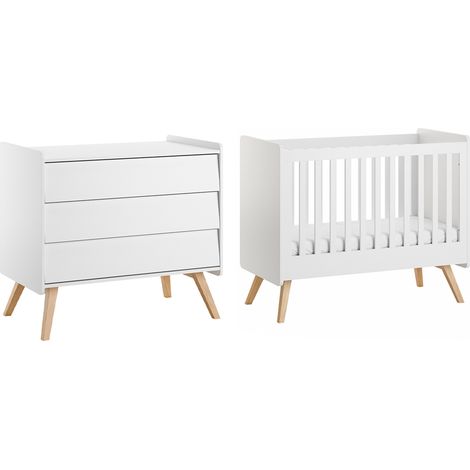 Babybett 60x120 und Kommode mit 3 Schubladen Vox Vintage Weiß und Holz