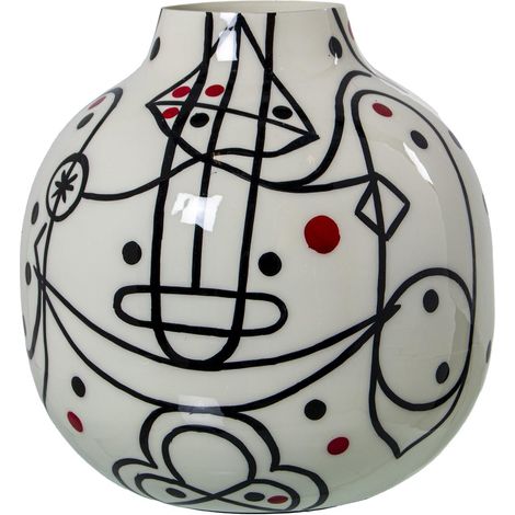 Vase de Table en métal émaillé avec Visage Blanc, Noir et Rouge 21 x 21 x 21 cm (1/4)