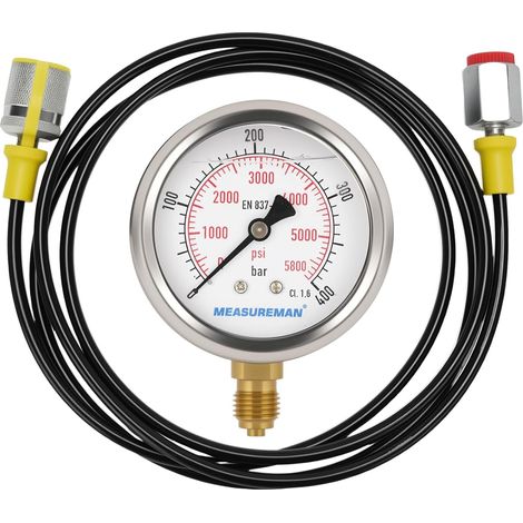 Hydraulic Hose Test Kit, Hydraulic Pressure Gauge Kit, 0-400 Bar, 1/4" BSP, 1.6m Test Hose (1/5)