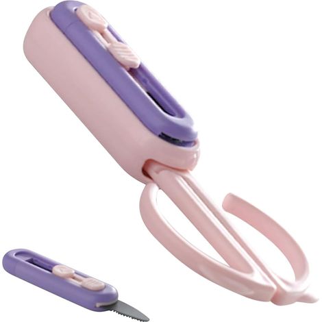 Coupe des ciseaux, ciseaux portables Cutter de boîte 2 ciseaux non glissants ergonomiques, coupe-boîte rétractable légère, gadget portable, fournitures de coupe pour l'école à (1/5)
