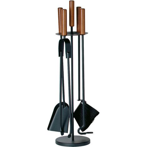 Porta attrezzi camino acciaio nero 4 accessori h.65 d. 20 cm. Made in Italy