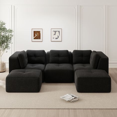 Sofá rinconero modular de 3 plazas en pana negra sin montaje DESVIAE (1/5)