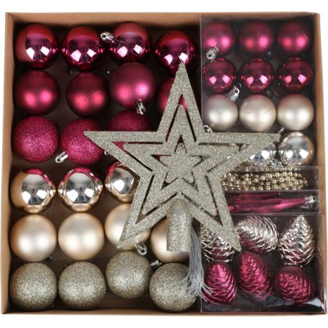 Weihnachtsbaumschmuck 50tlg. Christbaumschmuck Weihnachtsbaumkugeln Baumspitze - lila/champagner