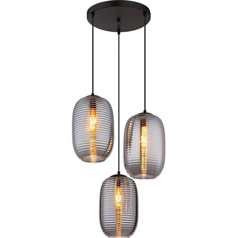 Hängelampe Pendellampe Esstischleuchte 3 flammig Wohnzimmerlampe Rauchglas 120cm