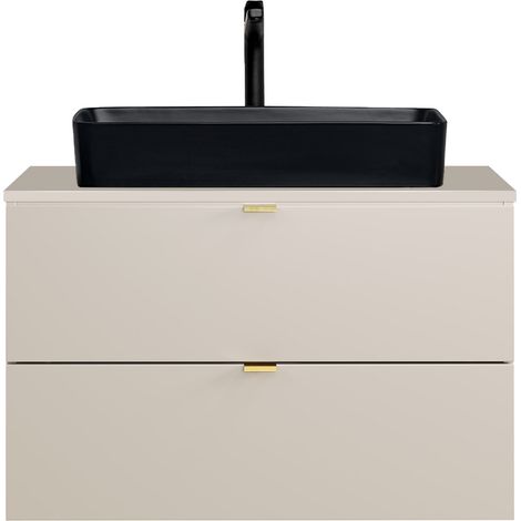 Badezimmer Waschtisch mit 80 cm Breite in Beige, Aufsatzwaschbecken & 2 Schubladen - DURANGO-56 (1/5)