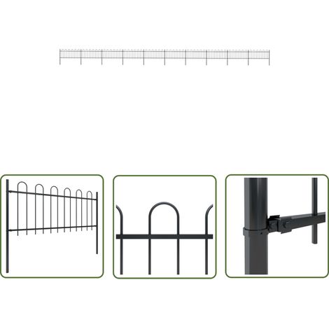 The Living Store Gartenzaun mit Bügel-Design Stahl 17 x 0,8 m Schwarz - Gartenzaun - Stahlezaunt - Metallzaun - Sicherheitszaun - Zierzaun (1/5)