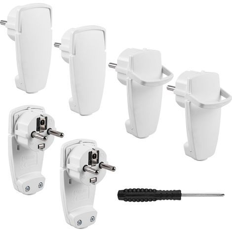 Pack de 6 fiches coudées de contact de protection 250V 16A Fiche plate Schuko Fiche européenne avec poignée rabattable, fiche Schuko coudée, fiche de contact de protection IP20 (1/5)
