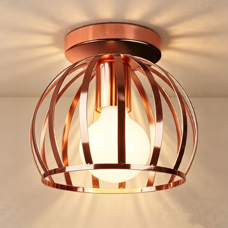 Retro-Modern Round Ceiling Light, Metal shade, 20 cm in Diameter, Rose Gold, E27 Bulb, Indoor Use (1/5)